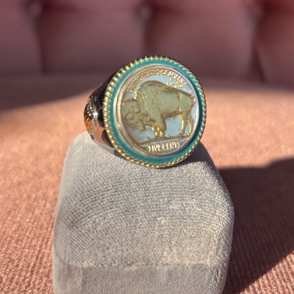 Danbury Mint Buffalo Nickel Ring Size 8 | Two Tone Statement Coin Ring